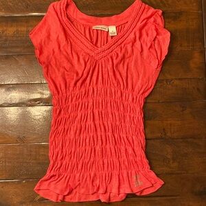 DKNY Coral Ruched V-Neck Blouse